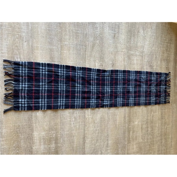 vtg Burberry Burberrys Scarf classic Nova Check Cashmere navy white red unisex - Picture 4 of 8